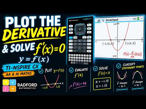 TI-Nspire CX: Plot y = f′(x) & Solve f′(x) = 0 | IB Maths AA & AI Calculus — YouTube thumbnail